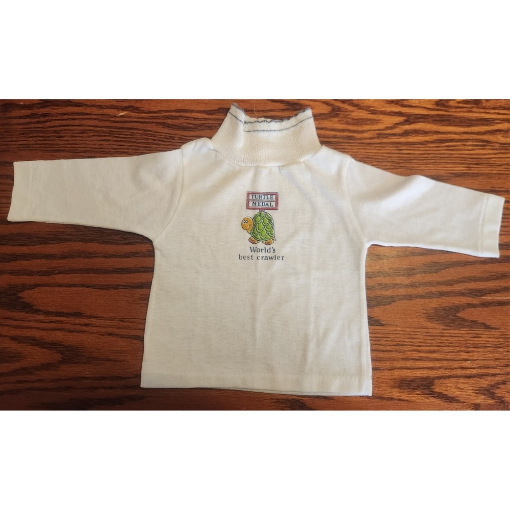 Vintage Baby‎ Turtleneck Cream 12 Months Turtle Medal World's Best Crawler